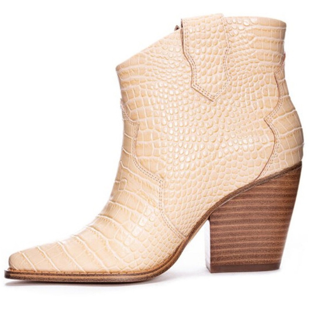 Chinese Laundry Cream Croc-Embossed Ankle Boots